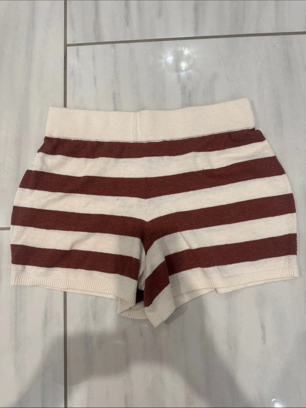 Free People Cream & Brown Striped Knit Tube Top and Shorts Set